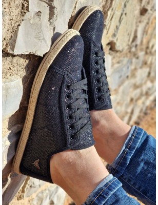 Baskets espadrille paillette  LPB fania noires semelle corde