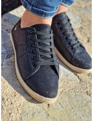 Baskets espadrille paillette  LPB fania noires semelle corde