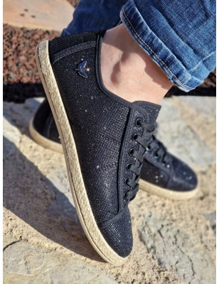 Baskets espadrille paillette  LPB fania noires semelle corde