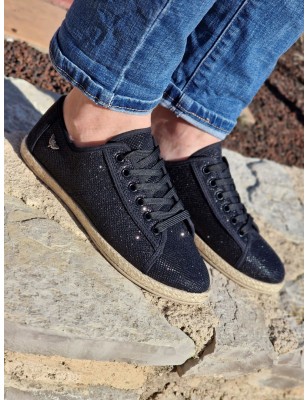 Baskets espadrille paillette  LPB fania noires semelle corde