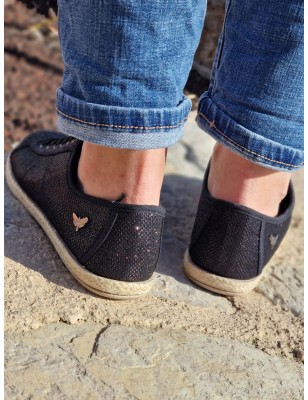 Baskets espadrille paillette  LPB fania noires semelle corde