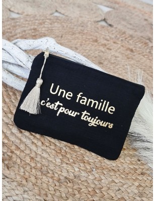 Pochette message "Une famille c'est pour toujours" avec pompon