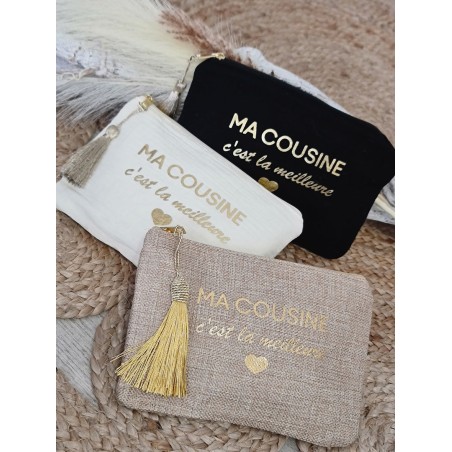 Pochette message "Ma cousine c'est la meilleure" avec pompon