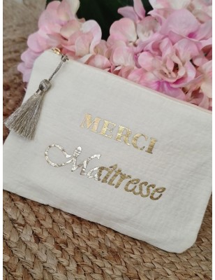 Pochette message "Merci maitresse" avec pompon