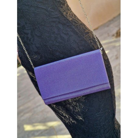 Pochette de cérémonie Elise violet pailleté, avec rabat et chainette bandoulière
