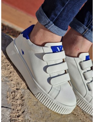 Baskets éclair Vanessa Wu BK2583 Solange blanches et bleues à plateforme avec scratch