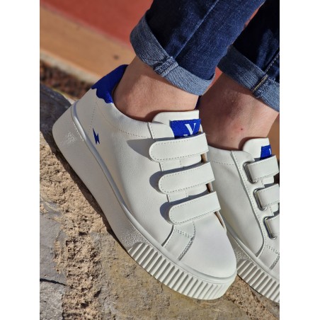 Baskets éclair Vanessa Wu BK2583 Solange blanches et bleues à plateforme avec scratch