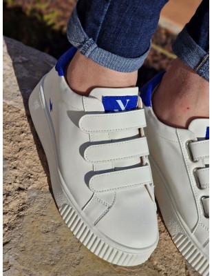 Baskets éclair Vanessa Wu BK2583 Solange blanches et bleues à plateforme avec scratch