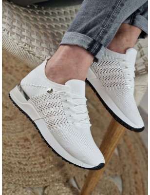 Baskets sneakers effet chaussette LPB Demy blanches légères avec côtés perforés