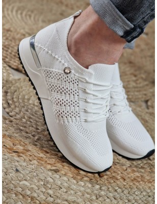 Baskets sneakers effet chaussette LPB Demy blanches légères avec côtés perforés
