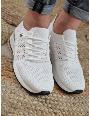 Baskets sneakers effet chaussette LPB Demy blanches légères avec côtés perforés