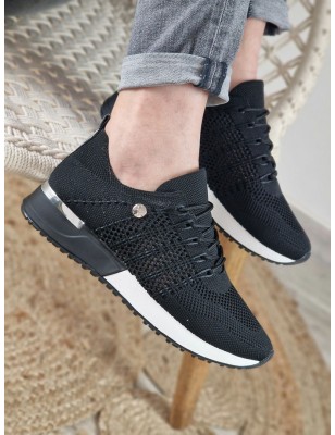 Baskets sneakers effet chaussette LPB Demy noires légères avec côtés perforés