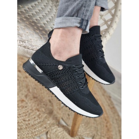 Baskets sneakers effet chaussette LPB Demy noires légères avec côtés perforés