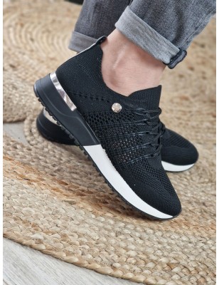Baskets sneakers effet chaussette LPB Demy noires légères avec côtés perforés