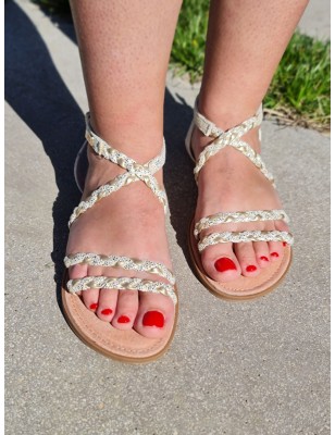 Sandales femme LPB Frannie C02A98 dorées et blanches avec lanières tressées