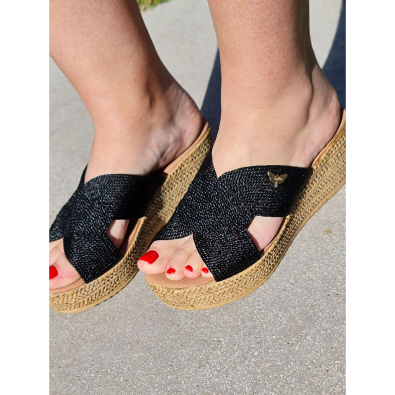 Mules femme compensées LPB Florenza noires Mules femme compensées LPB Florenza noires