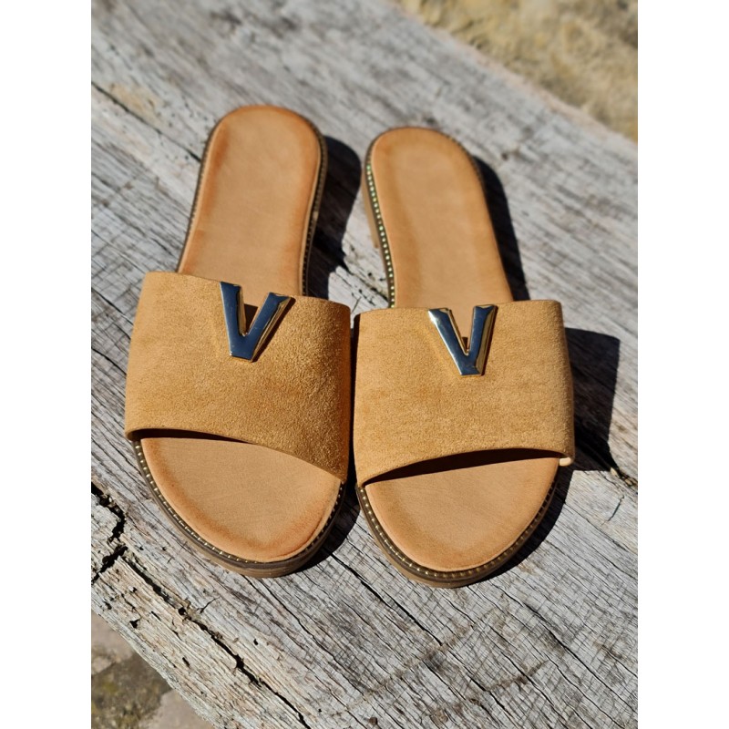 Mules femme suédine Angela camel