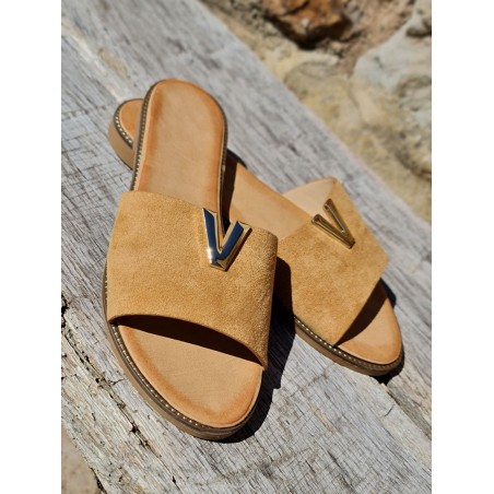 Mules femme suédine Angela camel