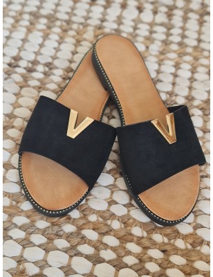 Mules femme suédine Angela noires