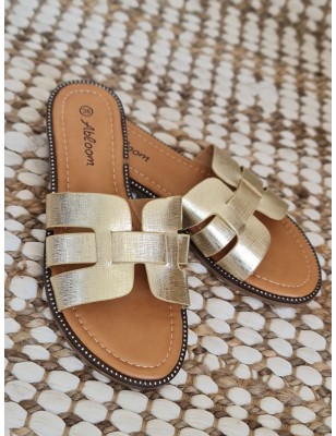 Mules femme Flavie dorées avec brides ajourées