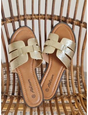 Mules femme Flavie dorées avec brides ajourées