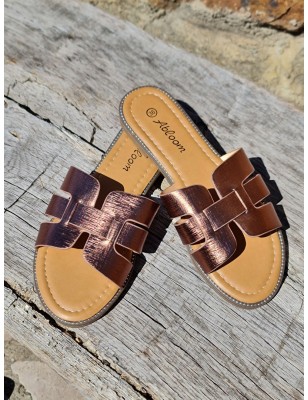 Mules femme Flavie bronze avec brides ajourées