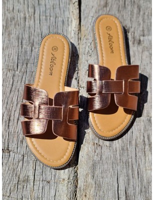 Mules femme Flavie bronze avec brides ajourées