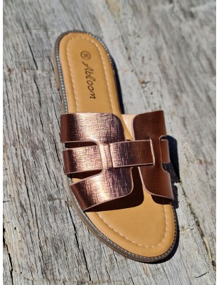Mules femme Flavie bronze avec brides ajourées