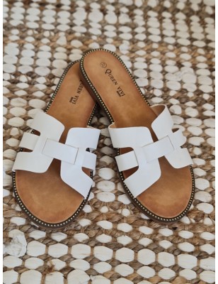 Mules femme Becky blanches avec brides ajourées