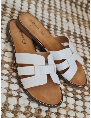 Mules femme Becky blanches avec brides ajourées