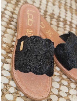 Mules femme LPB Fidan C20U061 noires avec grosse bride et spirales en cordelette