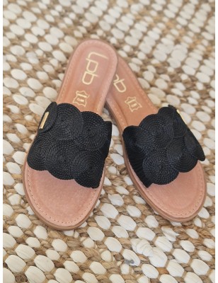 Mules femme LPB Fidan C20U061 noires avec grosse bride et spirales en cordelette