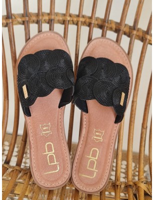 Mules femme LPB Fidan C20U061 noires avec grosse bride et spirales en cordelette