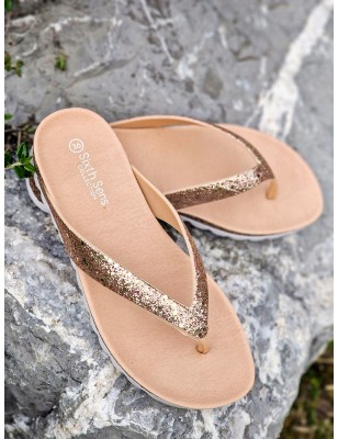 Tongs femme Oriane champagne pailleté avec semelle crantée