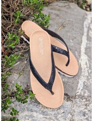 Tongs femme Oriane noires pailletées