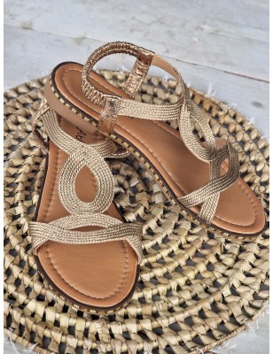 Sandales femme Estela champagne effet brillant avec brides en cordelette