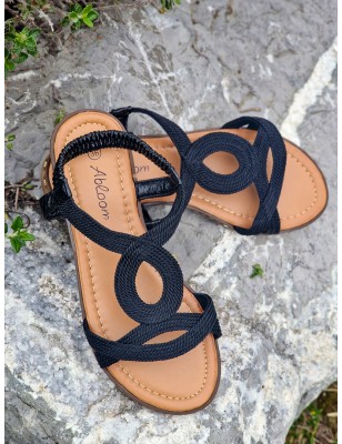 Sandales femme Estela noires avec brides effet corde