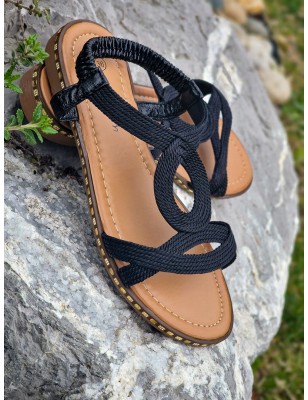 Sandales femme Estela noires avec brides effet corde