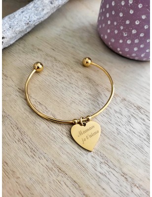 Bracelet jonc "Maman je t'aime" en acier inoxydable