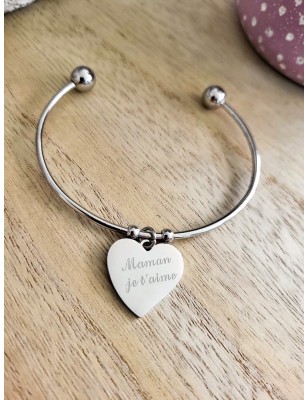 Bracelet jonc "Maman je t'aime" en acier inoxydable