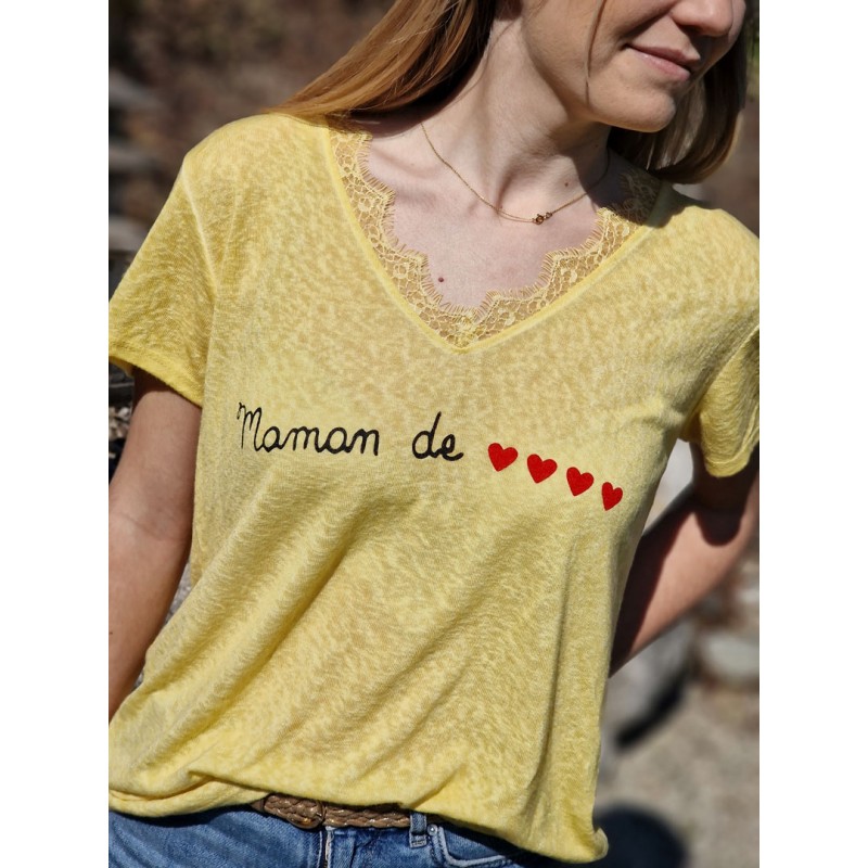 Tee-shirt manches courtes "Maman de cœur" jaune