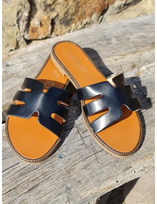 Mules femme Evy noires avec brides ajourées