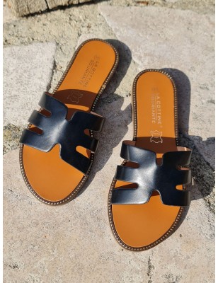 Mules femme Evy noires avec brides ajourées