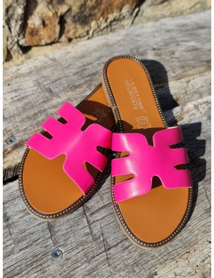 Mules femme Evy fuchsia avec brides ajourées