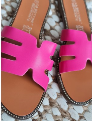 Mules femme Evy fuchsia avec brides ajourées