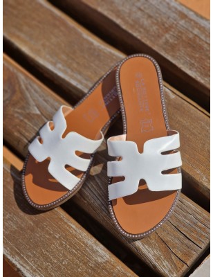 Mules femme Evy blanches avec brides ajourées