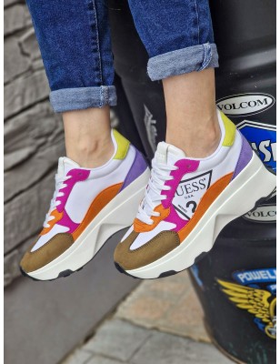 Baskets femme sneakers Guess Calebb4 blanches et multicolores avec grosse semelle