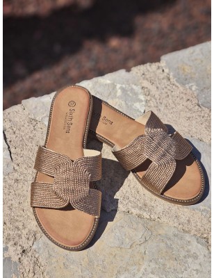 Mules femme Nora champagne avec bride ajourée effet corde