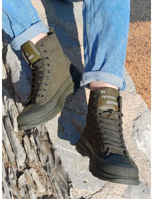 Baskets montantes femme LPB Elena kaki effet suédine avec semelle crantée style rangers