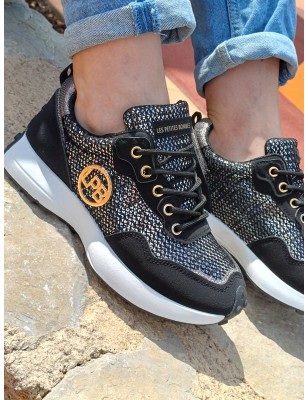 Baskets sneakers femme LPB Grace noires avec sequins et grosse semelle